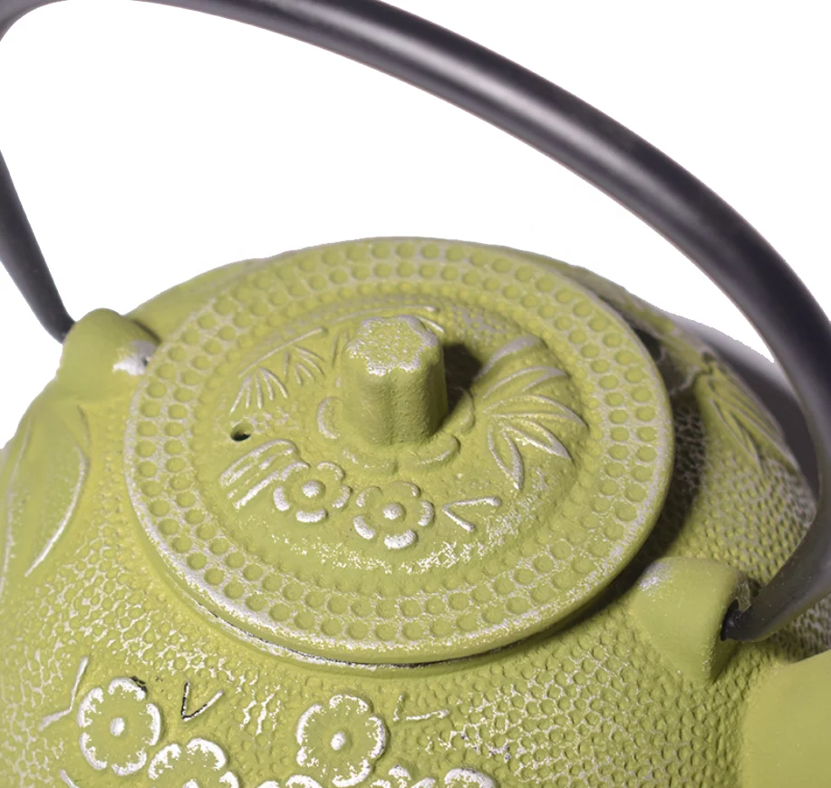Light Green Cast Iron Enamel Coated Tea Pot Kettle with Infuser 0.5L