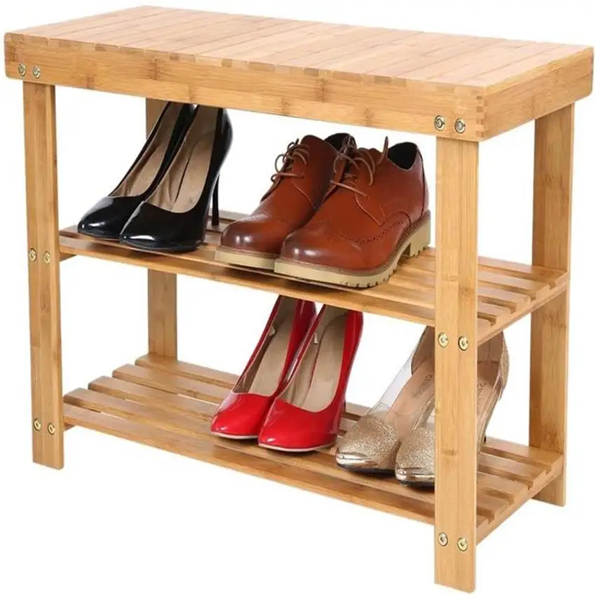 Стойка-верстак для обуви, 3 уровня, современный дизайн, бамбуковое хранение обуви для смены обуви в гостиную