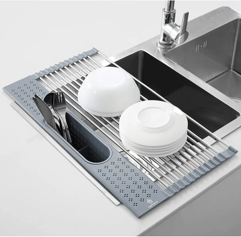Над раковиной сушилка для посуды из нержавеющей стали для кухни Roll Up сушилка для посуды с кухонных ножей для посуды