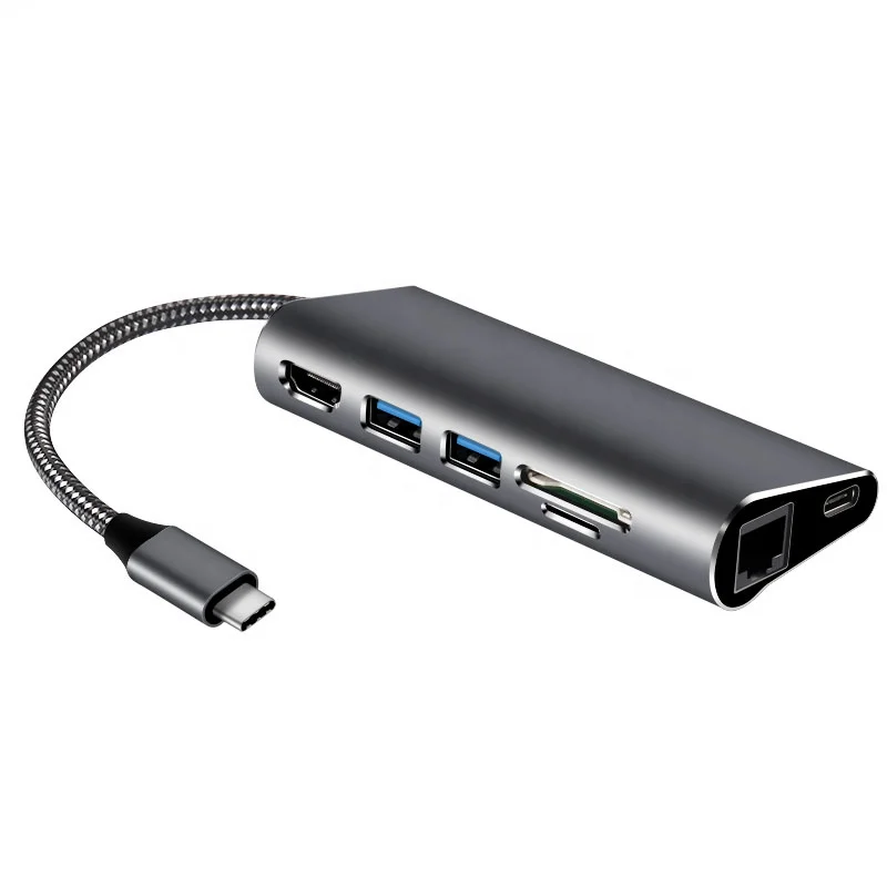 USB-концентратор 7 в 1 с портом Type-C на HDMI, 4K, USB 3,0, RJ45
