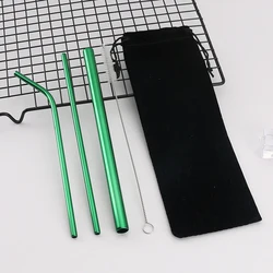 metal eco drinking straws custom laser logo color straw 304 stainless steel hot sale straw with bag pouch