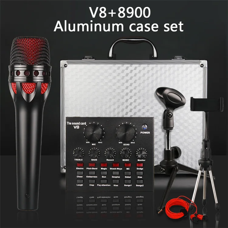 
China Wholesale K-Song Live Voice Sound Card Mixer Microphone Sets For Pc And Phone 