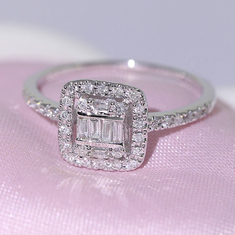 FFT Cheap buy 18K white gold diamond 3-layer square luxury rings jewelry women