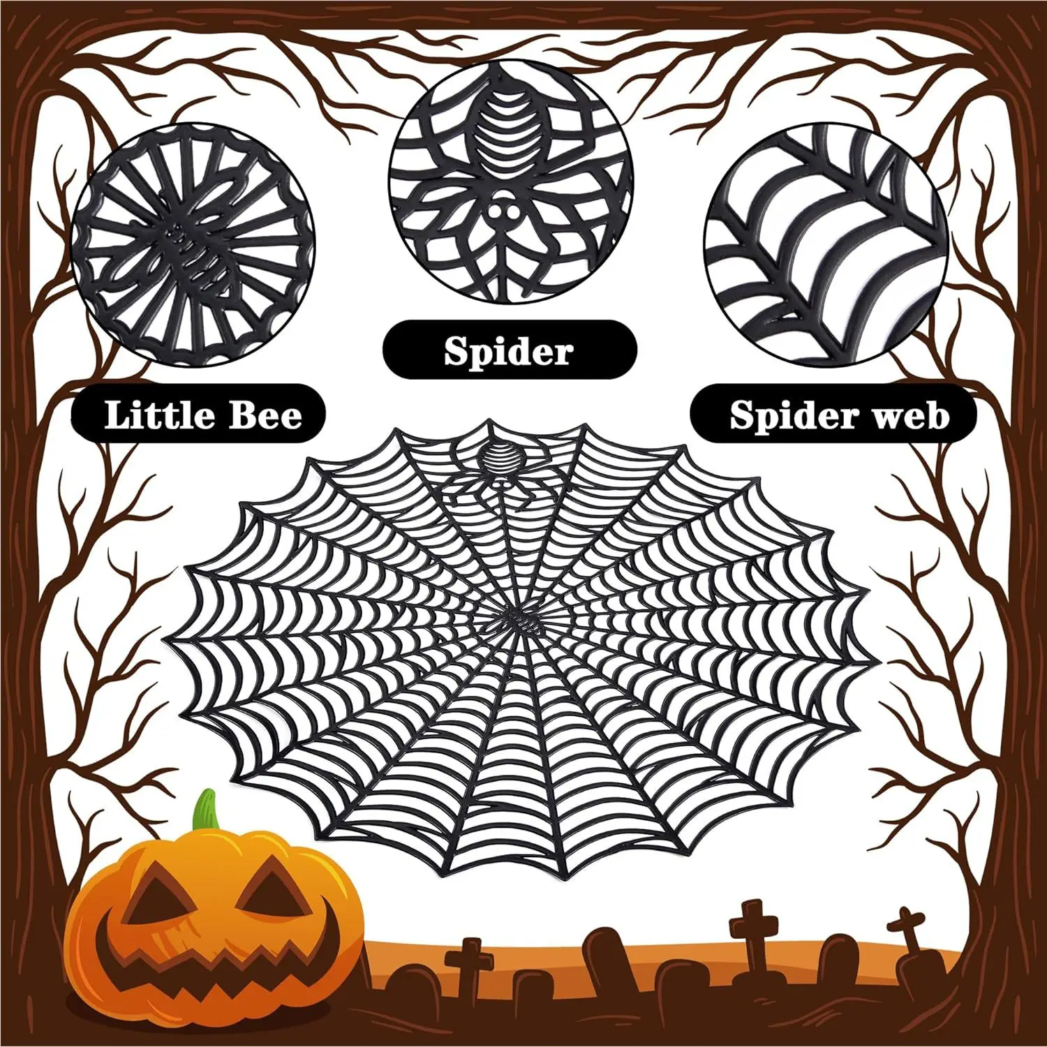 Factory Fast Ship Halloween Spider Web Round Shape PVC Placemat Halloween Table Decoration Placemats Insulation Mat