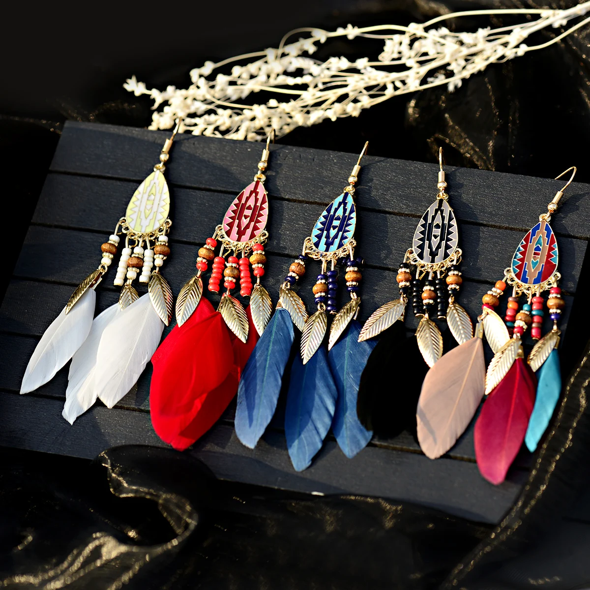 Bohemian Feather Tassel Earrings For Women 2021 Ohrringe Water Drop Vintage Statement Earrings Boho Indian Jewelry Kolczyki