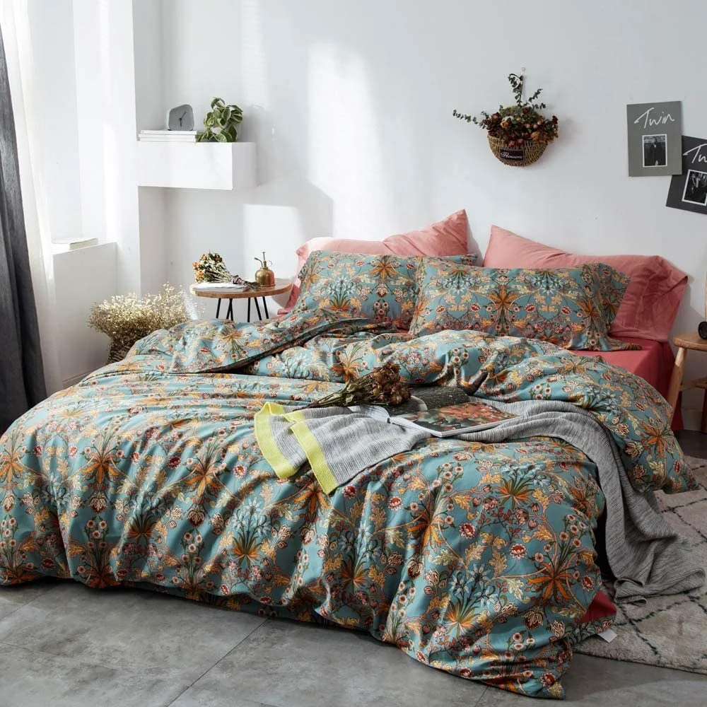 100% cotton print 4pcs 5pcs 6pcs bedding set 1 duvet cover 1 fitted sheet 1flat sheet 2 pillowcase