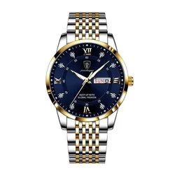 New POEDAGAR 836 Men Watch Stainless Steel Top Quality Luxury Push Button Hidden Clasp  Luminous Date Week Sport Wrist Watches