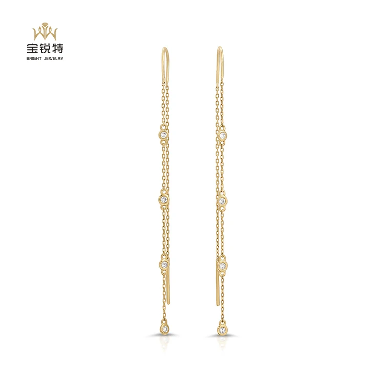 18k Yellow Gold Earrings Line Jewelry Round Custom Fine Earrings Line Lab Diamond Earring Line