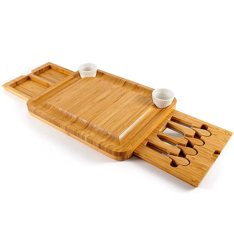 Bamboo Parties Serving Cheese Tray Charcuterie Cheese Board With Cutlery Set