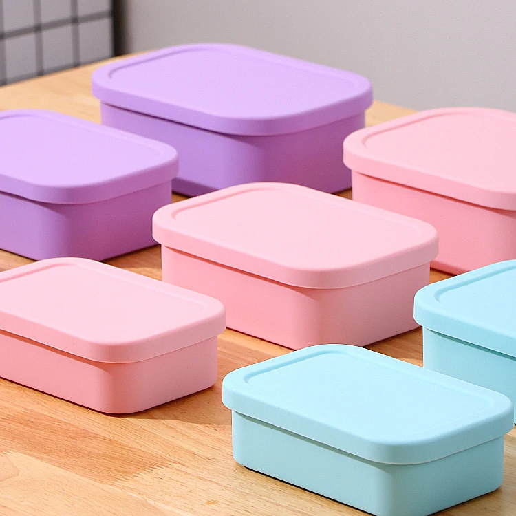 New Arrival Round 3 Size Sealed Microwave Kitchen Storage Silicone Food Containers BPA Free Portable Bento Lunch Boxes for Kids