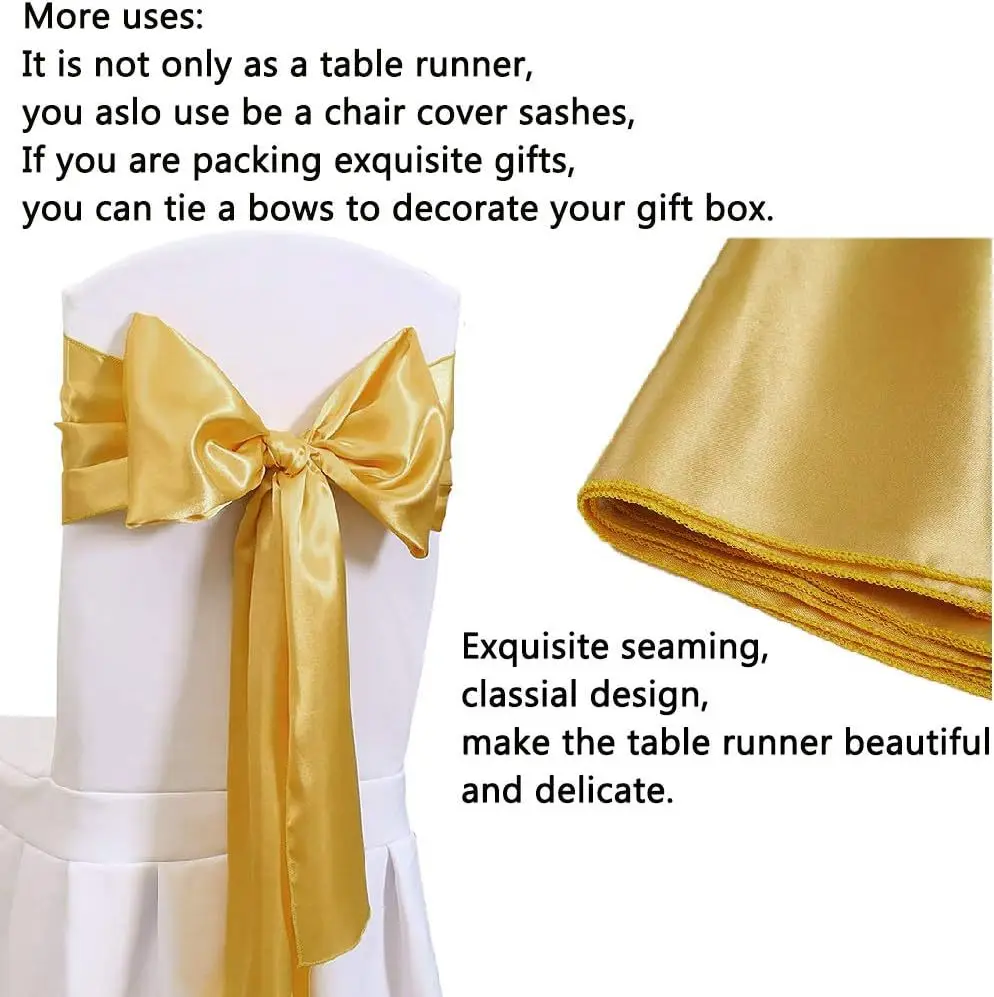Gold Table Runner 17.5cm*274cm Long Satin Silk luxury Table Runner for Wedding Banquet Graduations Birthday Party Decoration