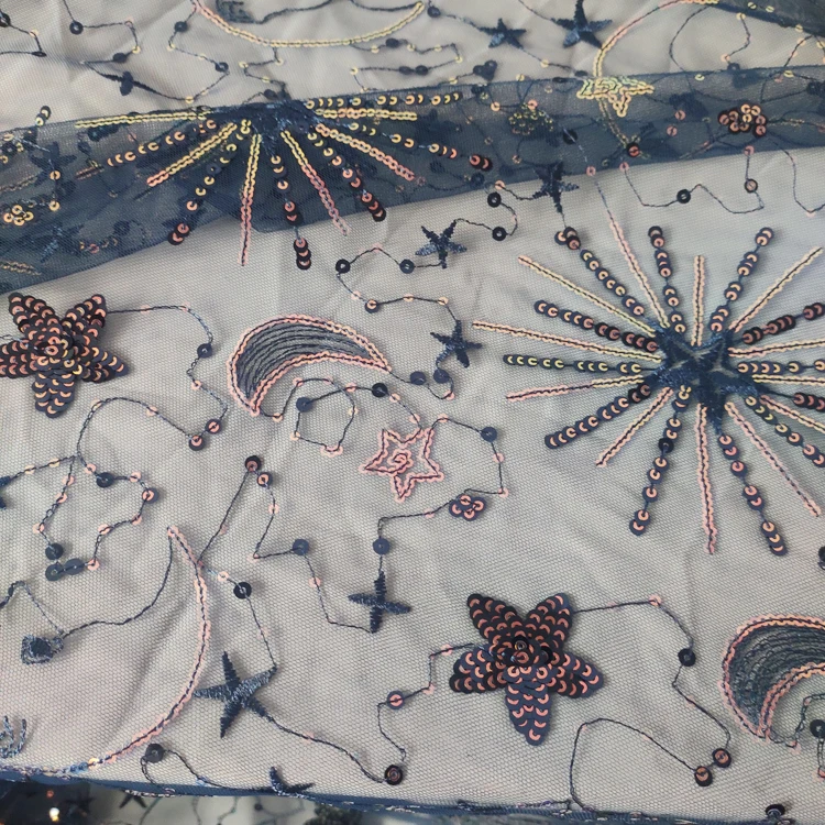 Hot sales soft elastic embroidery fabric classic high quality embroidery heavior sequin fabric for elegantparty dress