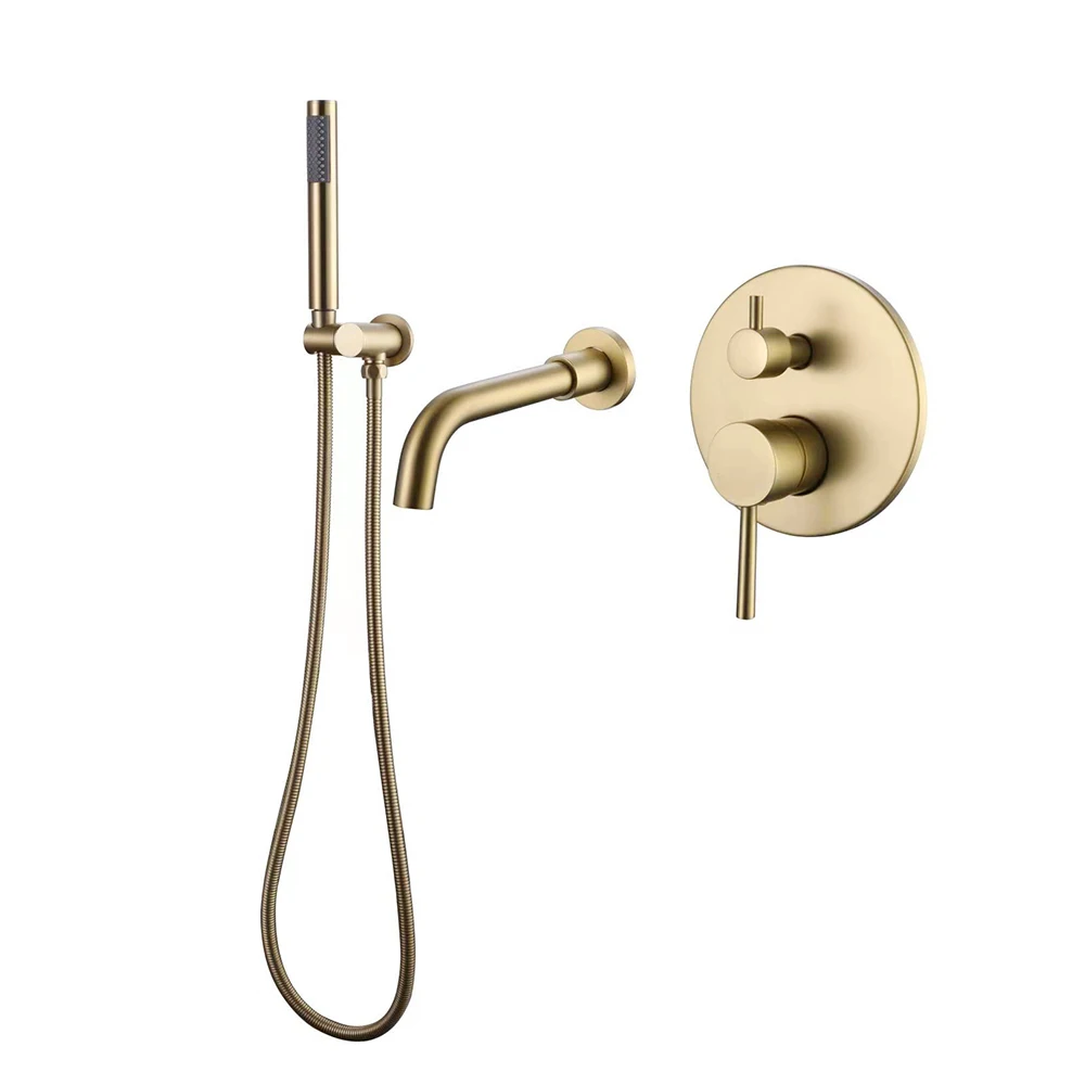 Contemporary Design Bathroom Brass Bathtub In Wall Gold Finished Bathroom Rainfall Shower Mixer