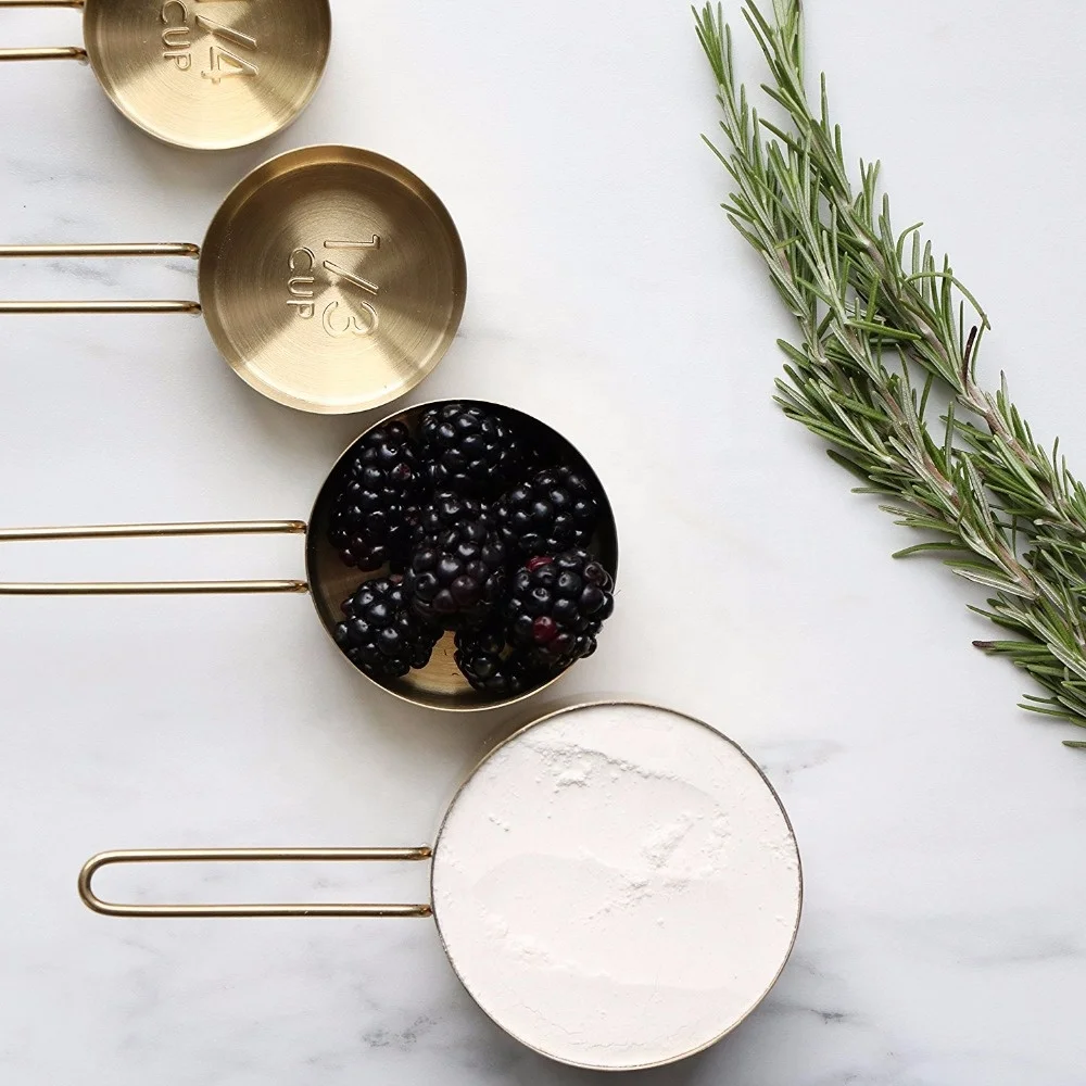 Premium Quality 9 Piece Stainless Steel Gold Brass Measuring Cups and Spoons Set for Baking