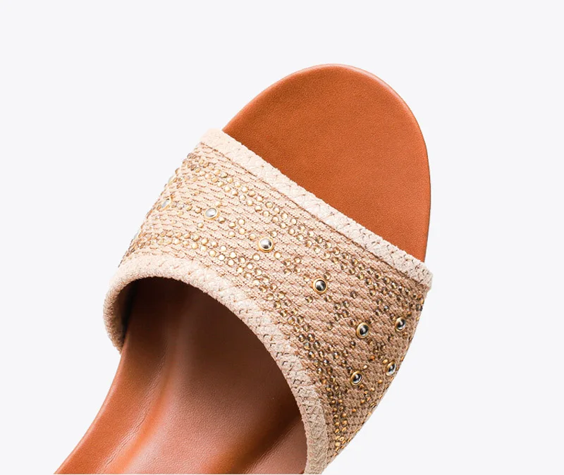 1W0008 High quality high wedge heel women sandals diamond Bohemian webbing belt fashion casual sandals for women and ladies