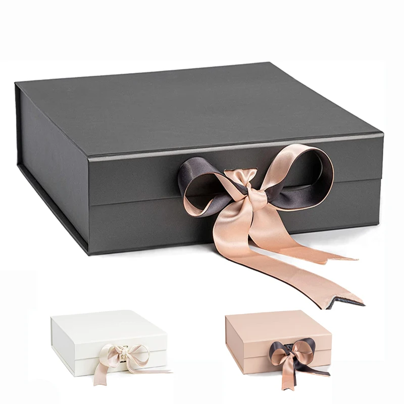 Custom size coffret cadeau hard cardboard rigid magnet box packaging Caja de luxury folding Ribbon gift boxes with magnetic lid