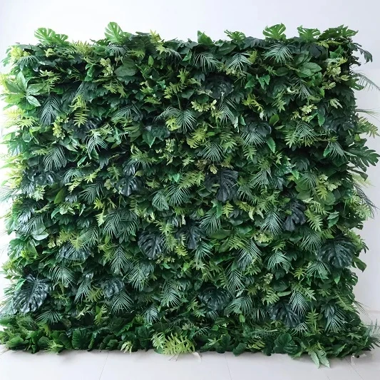 L-GPFW Custom Wedding decor silk flower plant leaves grass walls artificial flowers cloth base roll up faux greenery wall