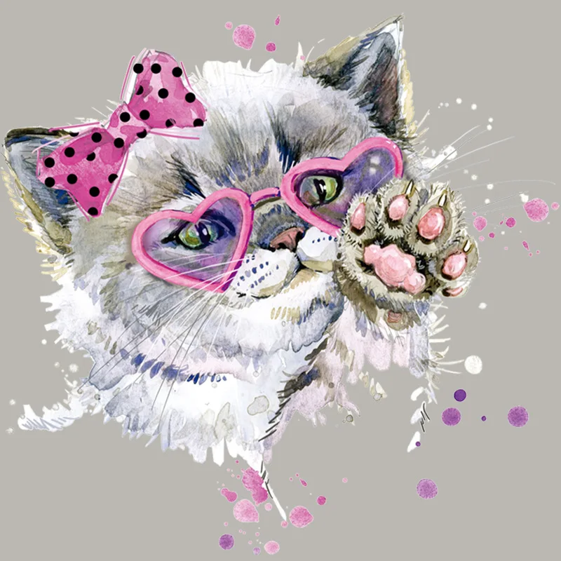 DIY Heat Transfer paper Stickers Iron on Transfers Patches Set Assorted Cute Cat Iron on Appliques Patches for T-Shirt stickers