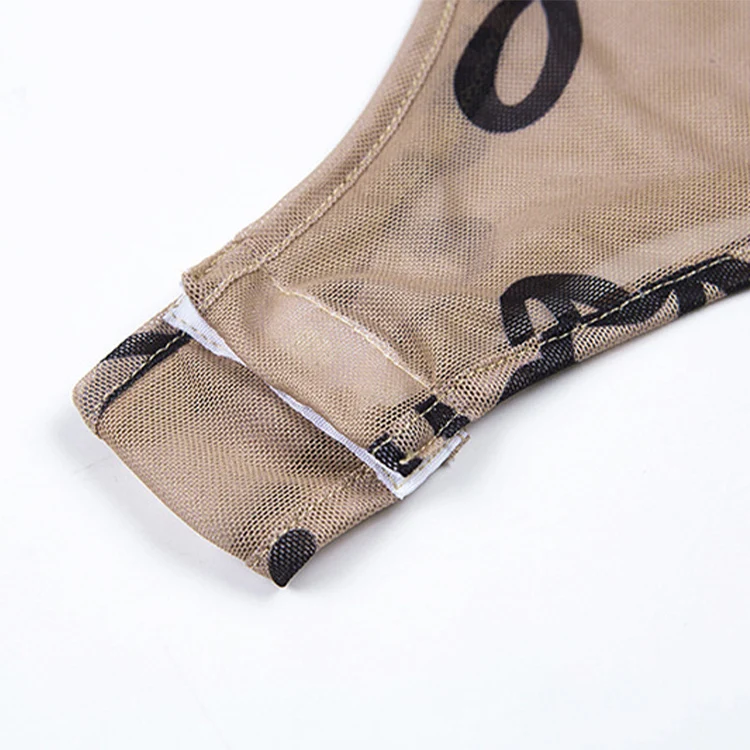 Sexy Women See-Through Blouses Long Sleeves Letter Printing Transparent Mesh Bodycon Crop Tops Shirt