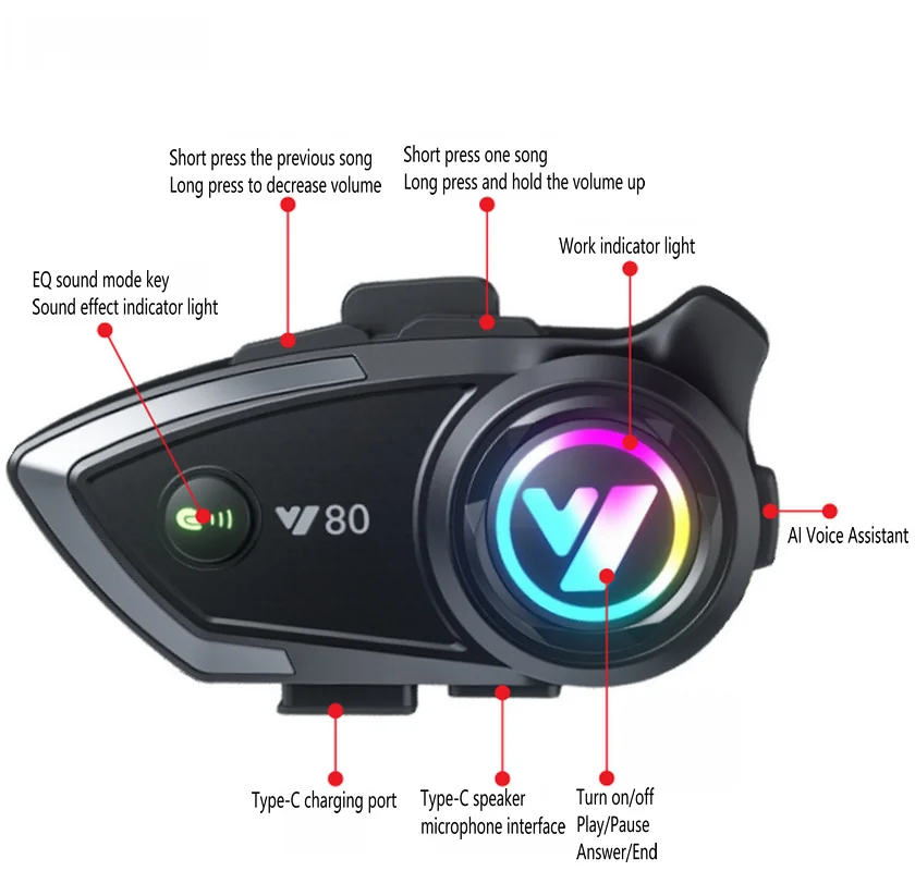 Y80 Standard Version Bluetooth Earphones Motorcycle Bluetooth Subwoofer Earphones