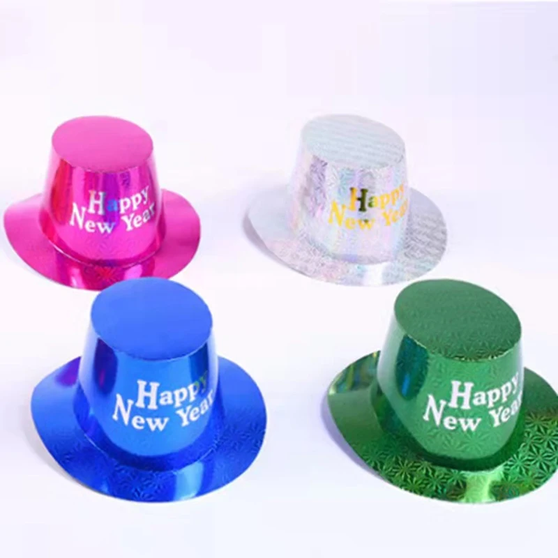 Wholesale Cartoon Paper Hat Happy New Year Christmas Hat Flat  Top Hat