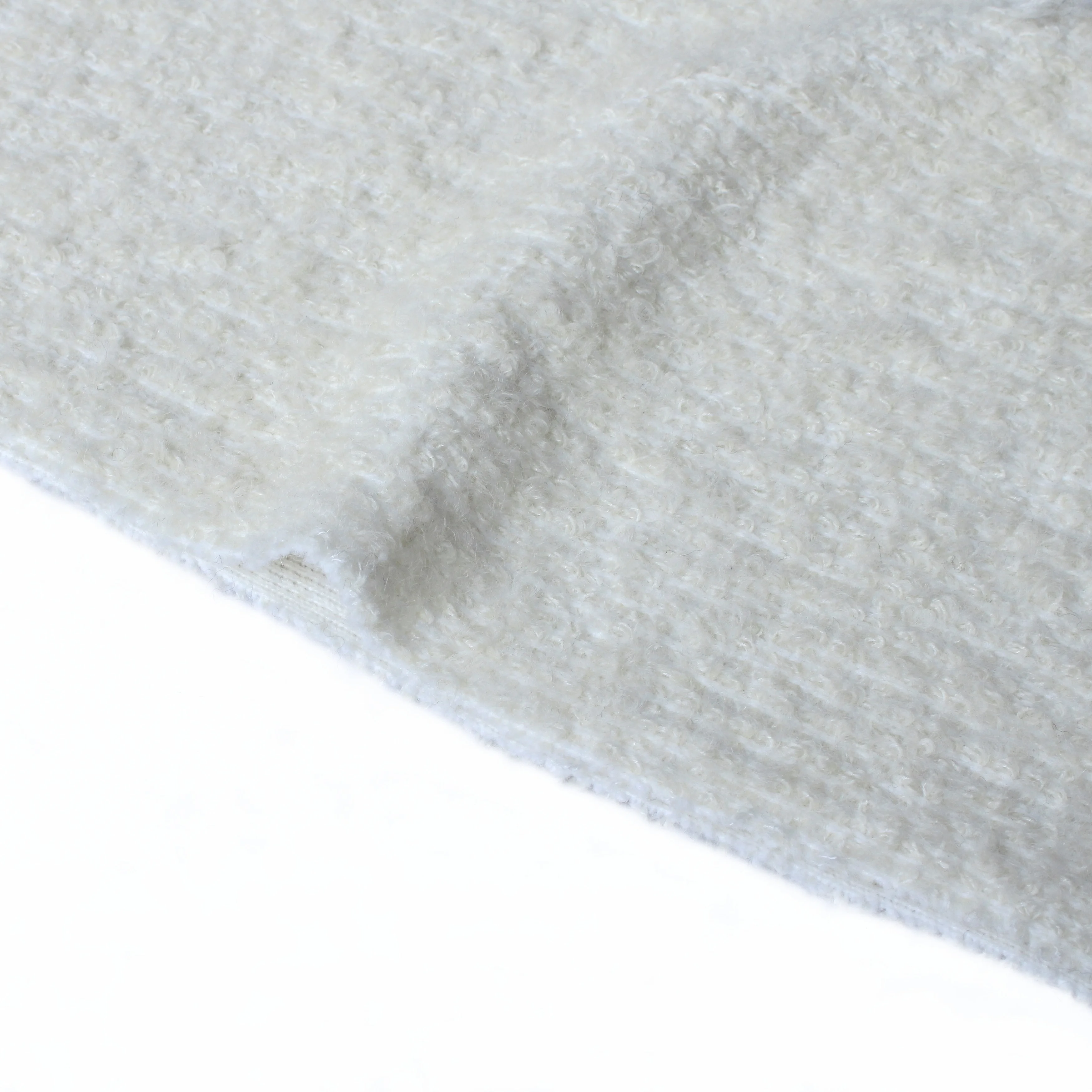 Wholesale Factory Stretch Soft Warmful Pure White Mohair Wool Loop Fancy Yarn Jacquard Alpaca Tweed Clothing Furniture Fabric