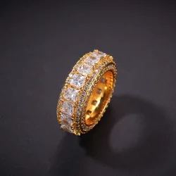 Модное кольцо с микро-инкрустацией, пятирядное циркониевое ювелирное изделие для мужчин, изысканное хипстерское кольцо в стиле хип-хоп, циркониевые кольца