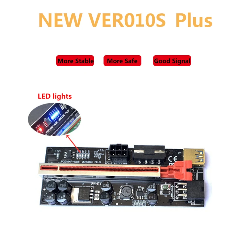 Ruicorp GPu Risers 010S Plus Card Adapter PCI-E 1X to 16x Gpu 6pin Pcie Riser Ver 010 with LED
