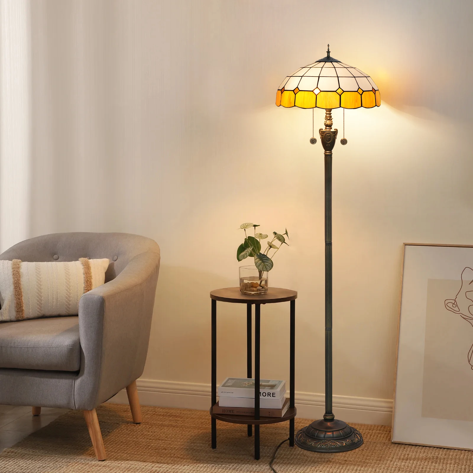Витражные светодиодные напольные лампы в стиле Тиффани 16-дюймовые стоячие средиземноморском для гостиной и спальни