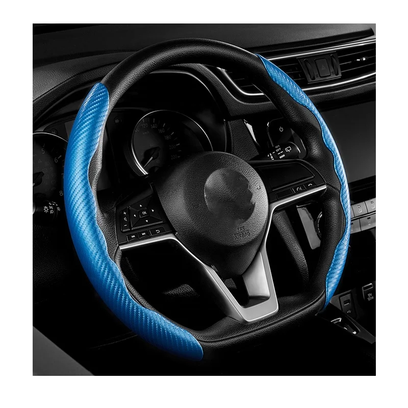 Newest glossy carbon fiber universal steering wheel cover anti slip suede pu leather car handle interior accessories wholesale