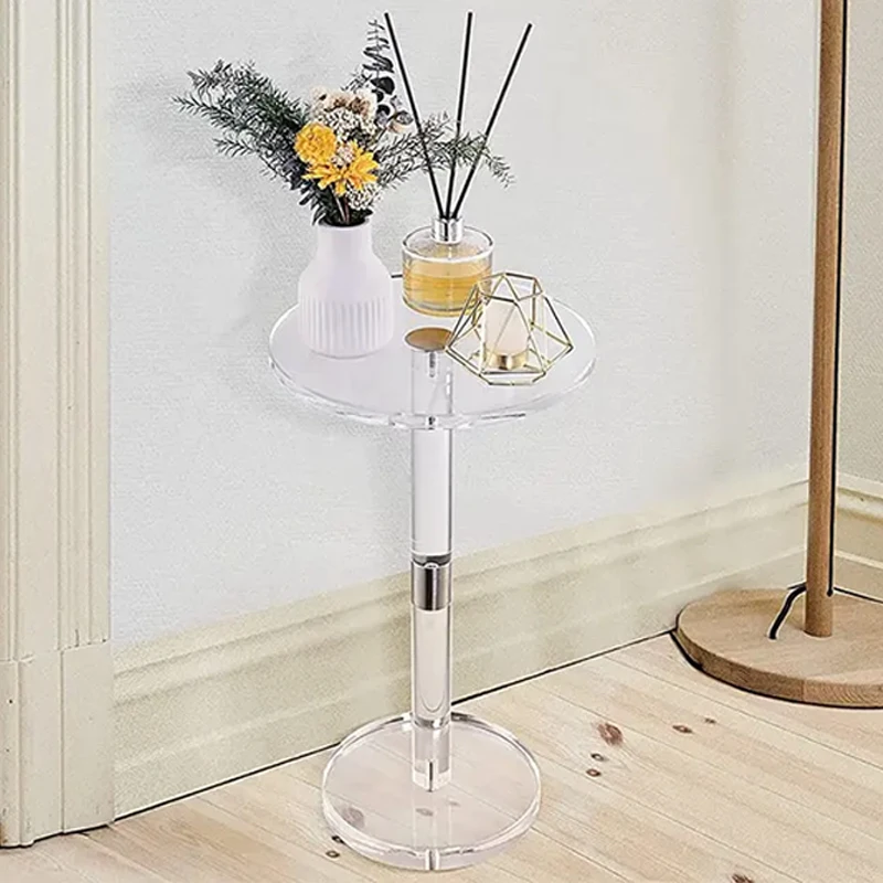 Furniture acrylic side table silver brushed copper acrylic coffee table transparent modern small table for living room bedroom