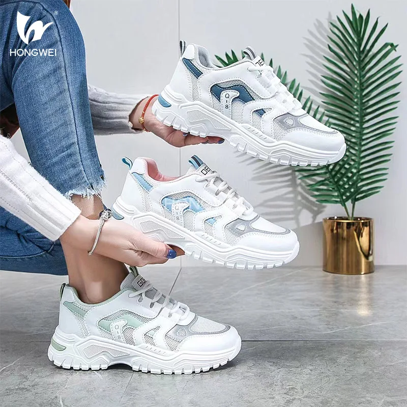 HW-B028L Fashion Design Breathable woman mesh Sneakers Running Sport Shoes Light weight casual shoes for Women and Ladies