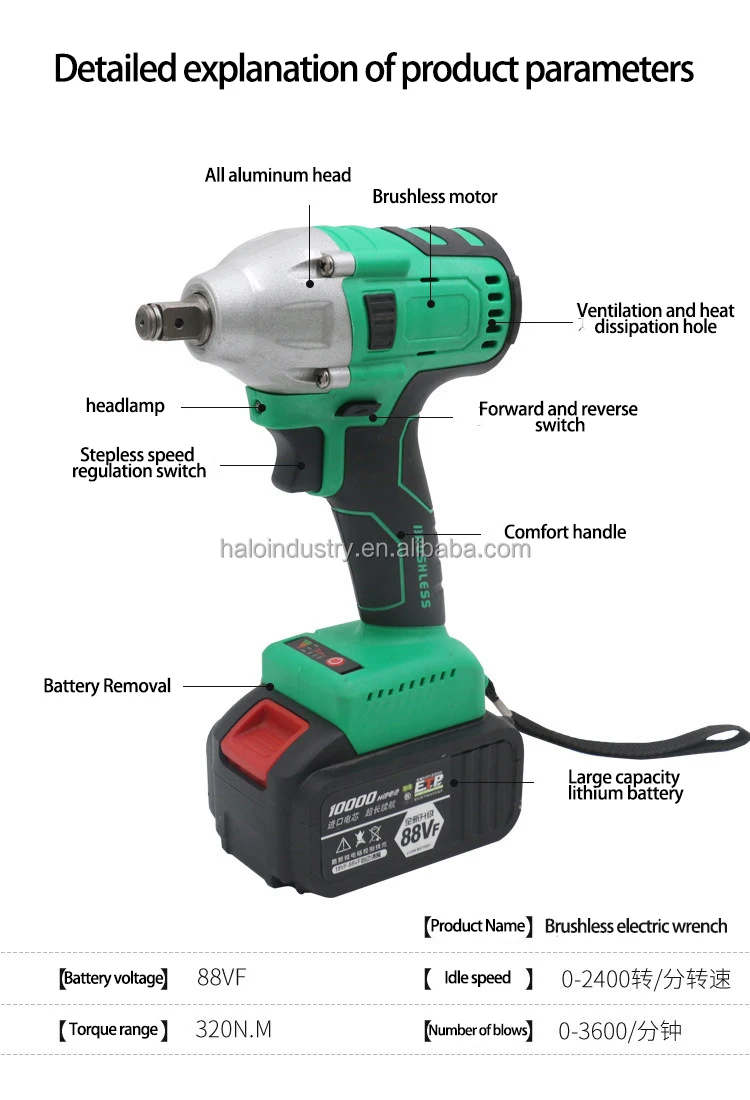Cordless Impact Wrench 1/2 Inch, Impact Wrench Kit w/Premium Brake Stop 7 Sockets 1-Hour Fast Charger 1/2 Impact Gun Brushless