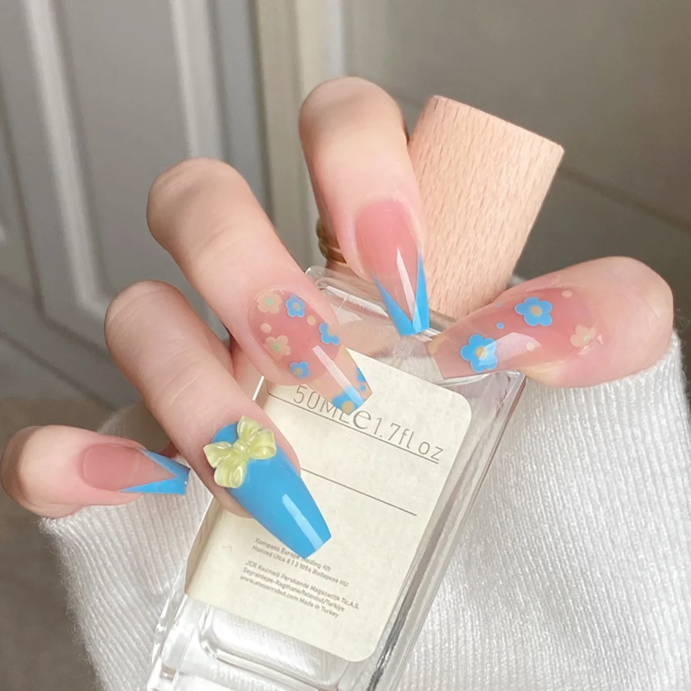 Wholesale Bulk Nude Color French Tip Ballerina Press On Nails Artificial Fingernails With Gule Kits