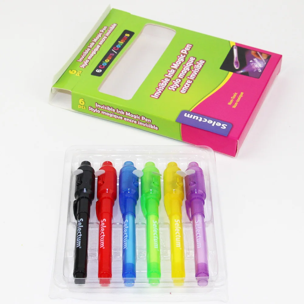 Hot Sale 6 Colors Invisible Ink Pen with UV light for Secret Message for Party