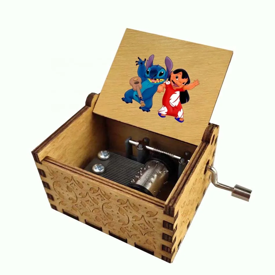 Ever Bright In Spot ! Factory Custom LOGO Cartoon Anime Painting Wooden Mini Hand Crank Music Box For Gift