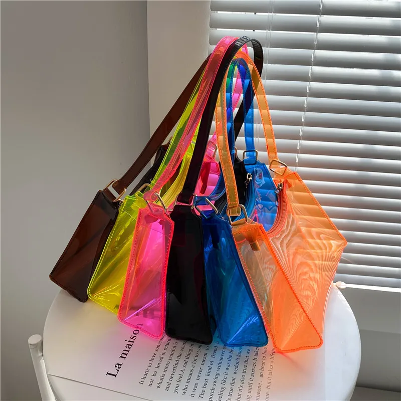 Hot Sell Mini Jelly Bags Girls Pvc Hand Bags Young Woman Underarm Handbags Young Lady Purses