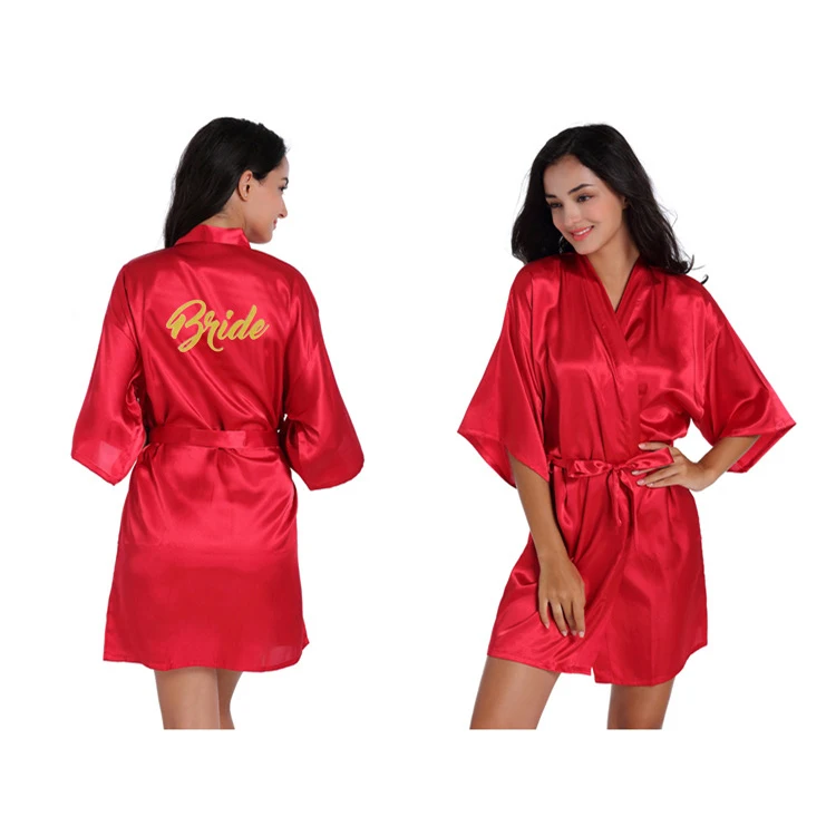 
Custom letters Bride night gown 2020 Wholesale artificial SILK morning wear robes wedding making up robes 