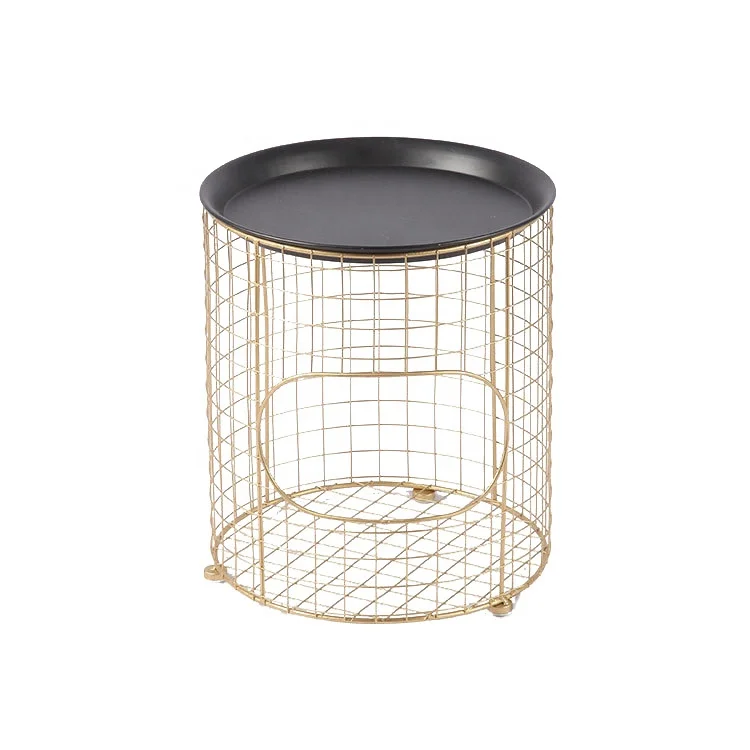 Round Side Storage Table Metal End Table Iron Decoration Living Room Golden Folding Small Tea Table Sofa Balcony Edge Decor