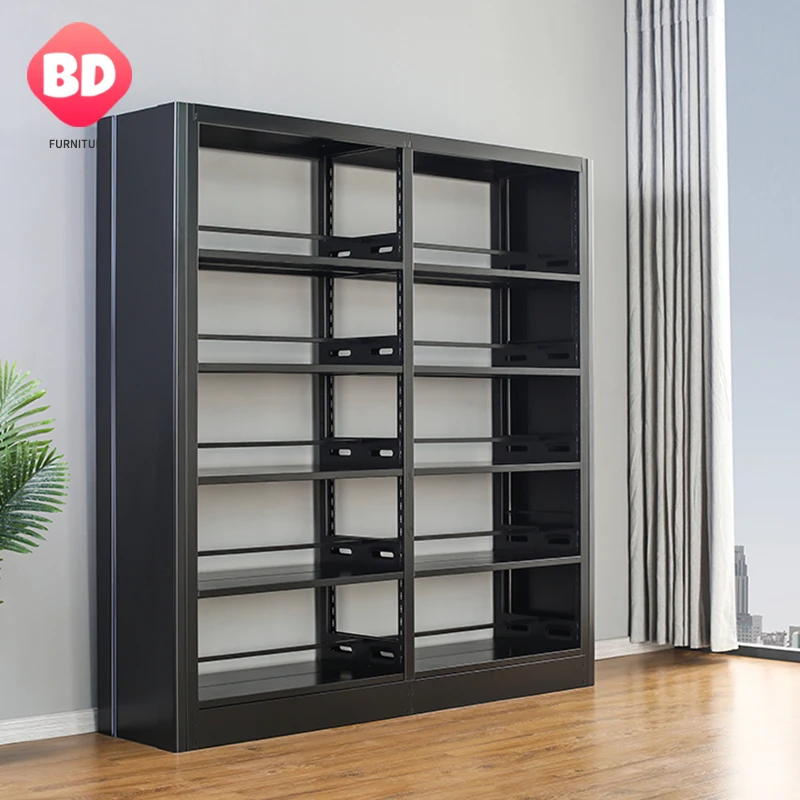 Metal Cheap Bookshelf for Children Classroom Student, Black double sided New Design Metal Bookshelf For School Library