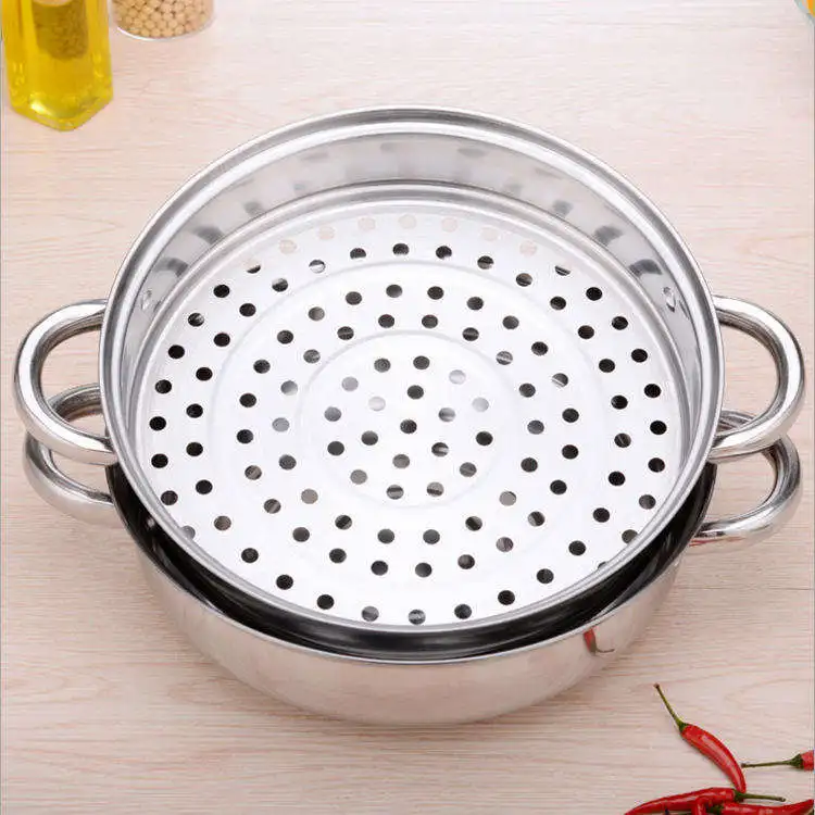 Stainless steel steamer three-layer pot soup pot double bottom gas induction cooker with steam grid cooking pot with cover