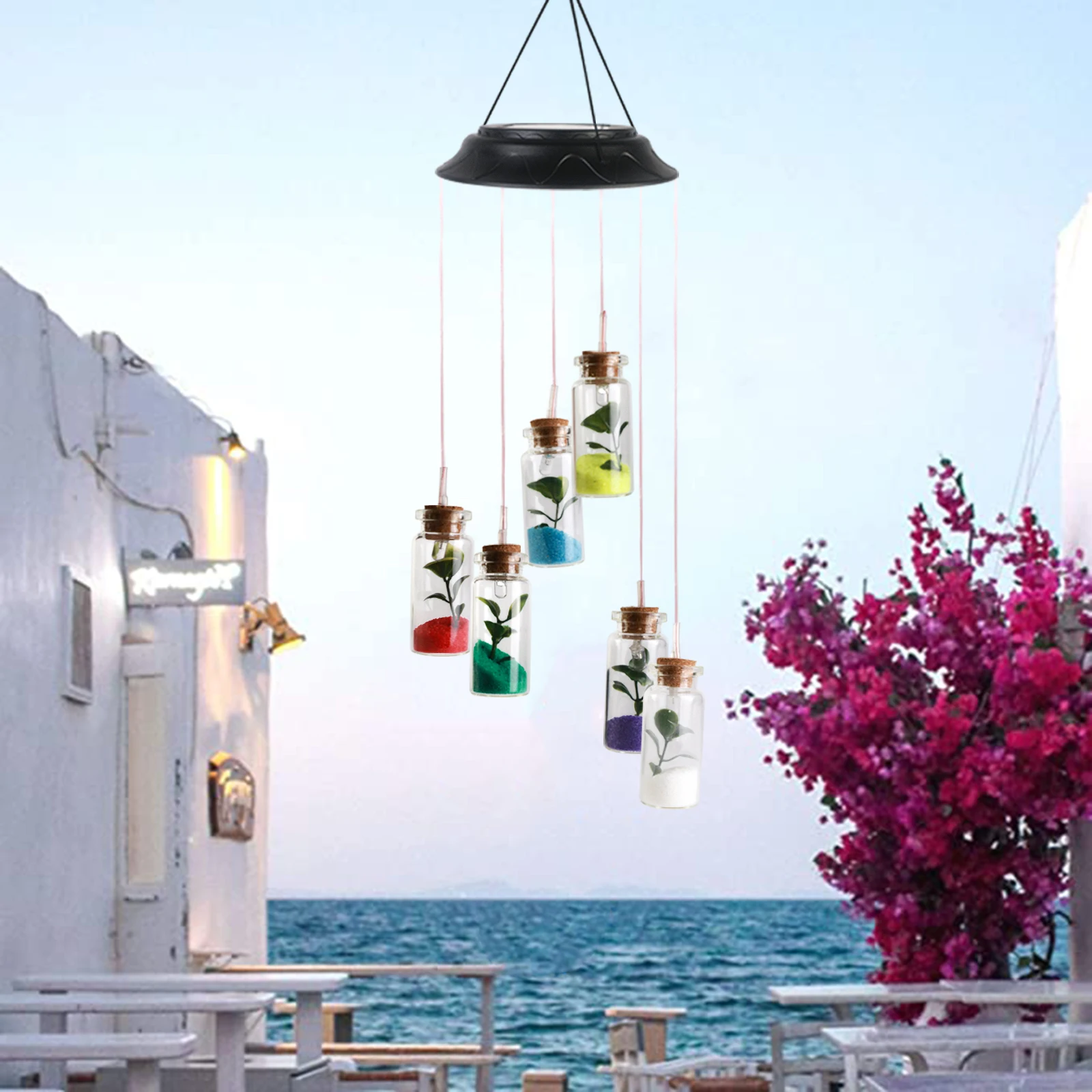 
Wishing Bottle Solar Wind Chime, Solar Light Wind Chimes for Garden Decoration,Waterproof Glass Color Change Hanging Light 