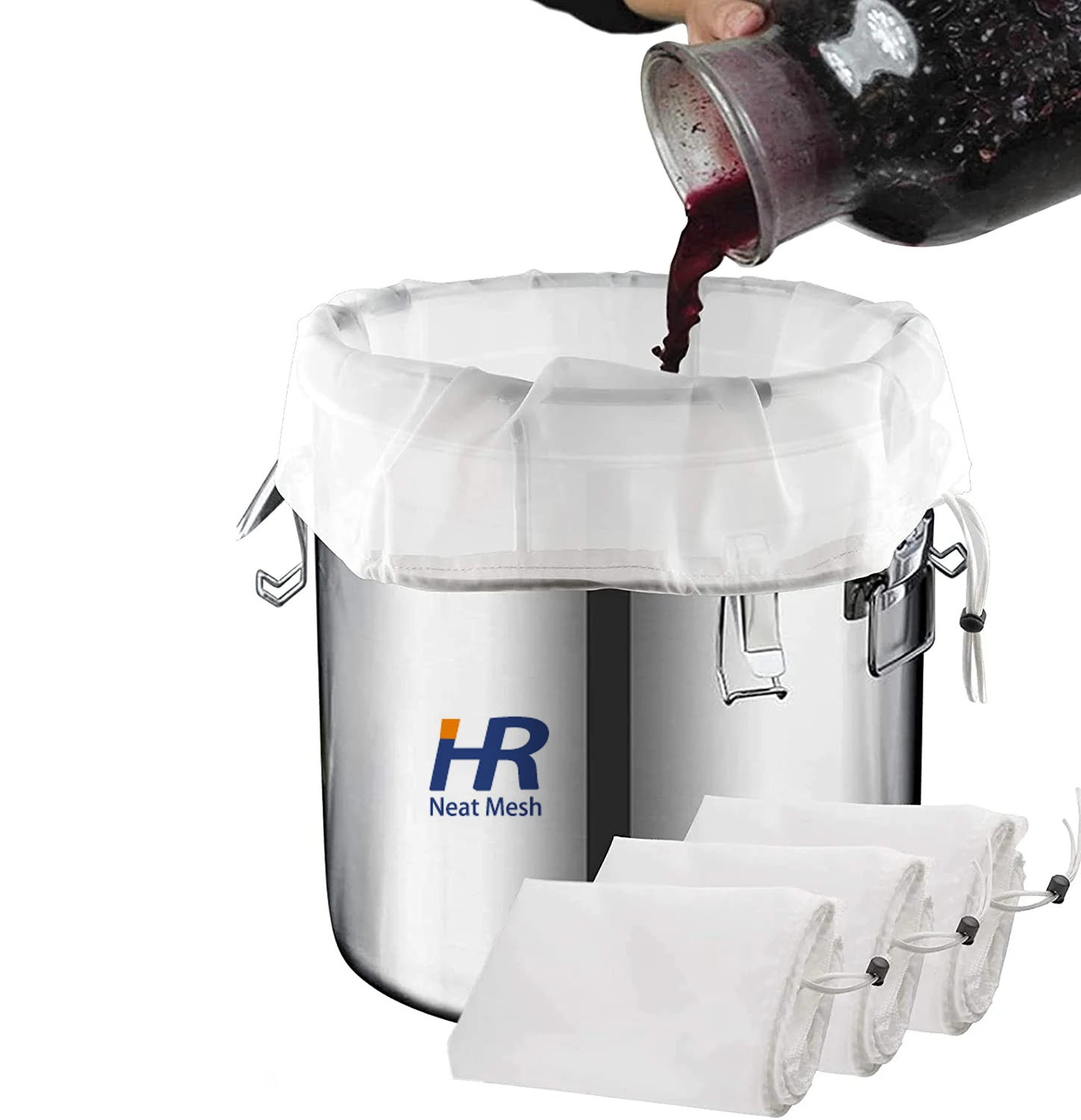 Reusable Polyester Fabric Mesh Drawstring Straining Brew Bag For Home Brewing Hops Grains Fruit Cider Apple Grape Wine