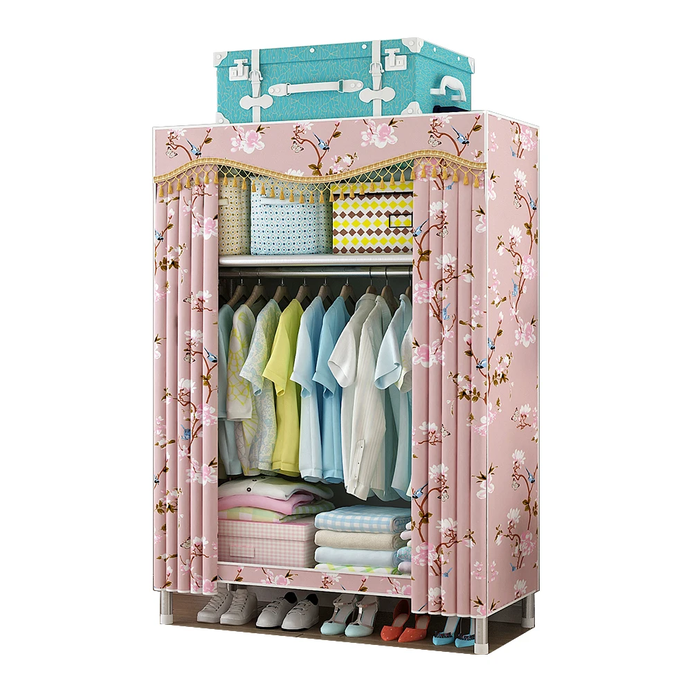 
68cm Polyester Fabric Cloth Cover Wardrobe Closet Non-woven Steel Shelf 19mm Tube Portable For Kids 