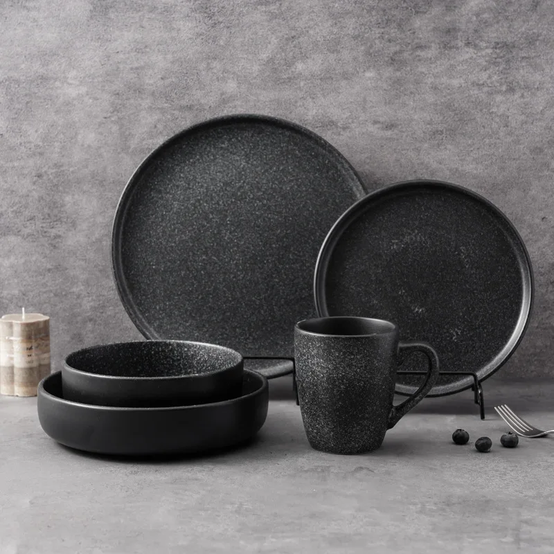 Black Stoneware Porcelain Tableware High-end Sense suit Household Light Luxury Bowl and Dish Plate Combination Rice S