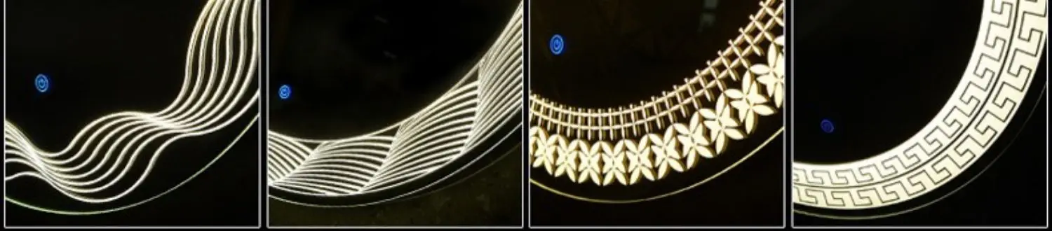 New Design Hot Laser Engraving Line Round 3 Light Color Beauty Wall Decor Led Magic Bathroom Lighted Mirrors