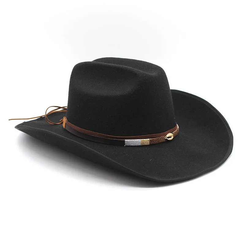 wholesale  Classic Felt Wide Brim Women Men Western 2022 New  Cowboy Hat Cowgirl Hats with Buckle Belt