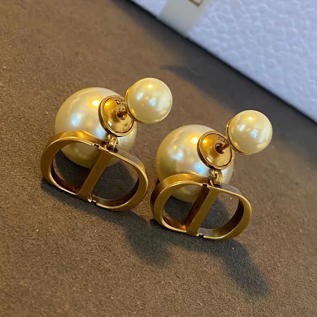 Vintage initial pearl stud earrings women fashion CD earring jewelry gift designer ornement femme with 925 silver needle