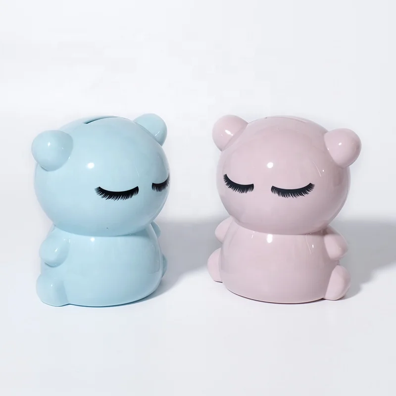 Girlwill plastic money bank, cute sleeping bear small piggy bank, essential for storage at home