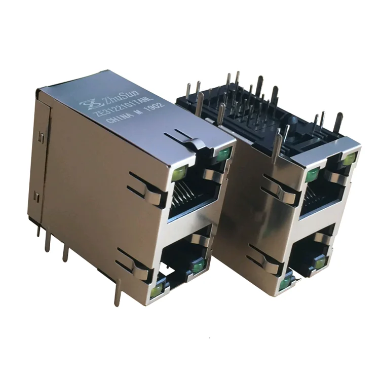 Бесплатный образец E5J88-A4L2F4-L с LED PCB Ethernet 2x1 порт RJ45 разъем